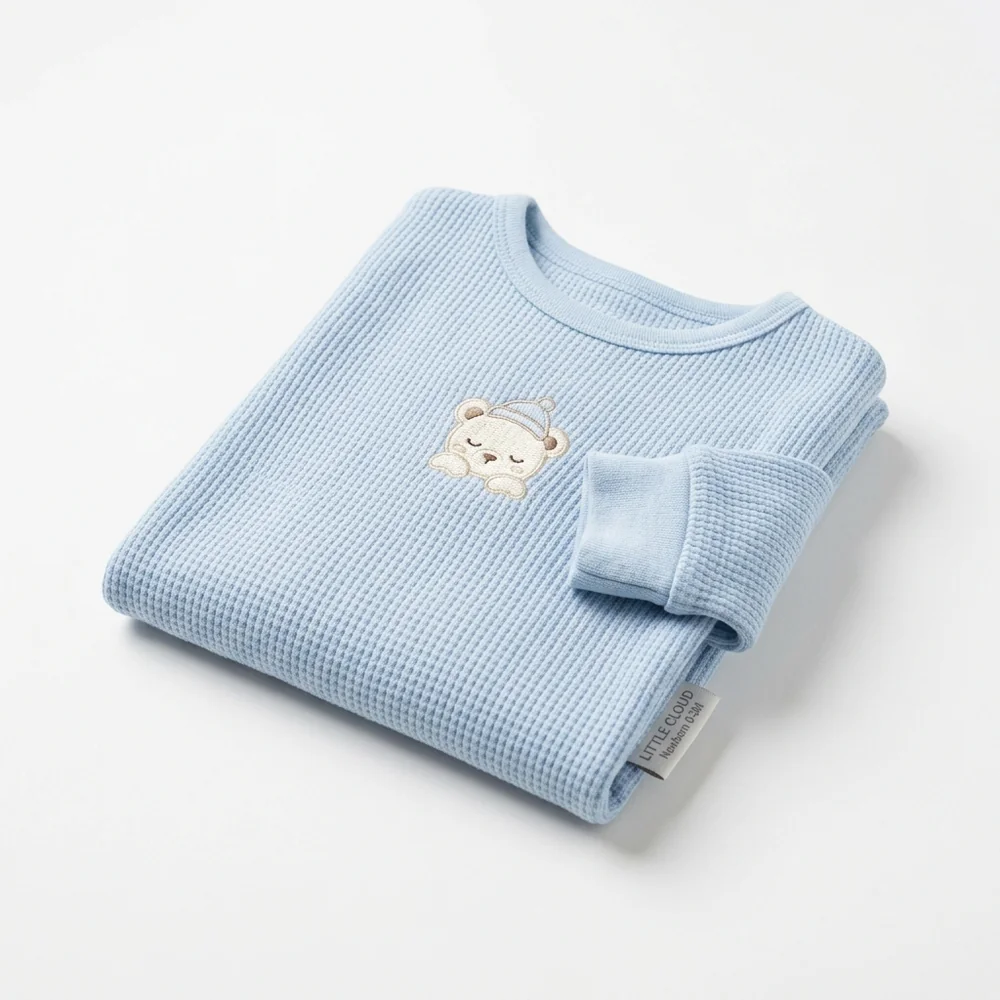 snösoft Footie folded with bear embroidery visible